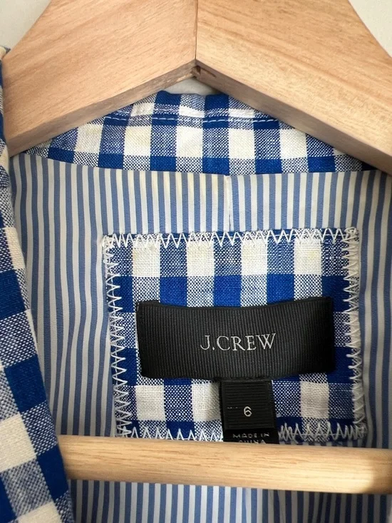 NWT J. Crew Campbell Linen Blazer Blue White Gingham Check Sz 6 - Picture 2 of 11